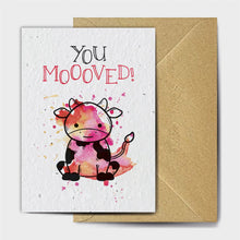 Load image into Gallery viewer, Wildflower Seed Paper Plantable Greetings Card - You've Mooooved - Cow Puns - New Home Card - The Seed Card Company
