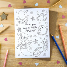 Load image into Gallery viewer, Colour In Keepsake Greetings Card – Colour in Mermaid Card - Hope your day is Mer-mazing - Let's Make & Do