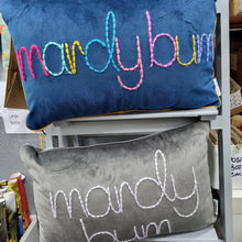 Load image into Gallery viewer, Embroidered Velvet Cushion - Mardy Bum - JordanLovellA