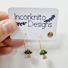 Load image into Gallery viewer, Green Toadstool Open Hoop Earrings - Natural Cork Jewellery - Incorknito Designs