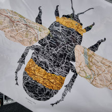 Load image into Gallery viewer, Vintage Map Style Print - A3 - Bee Silhouette - Leeds Map