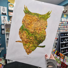 Load image into Gallery viewer, Vintage Map Style Print - A3 - Owl Silhouette - Leeds Map