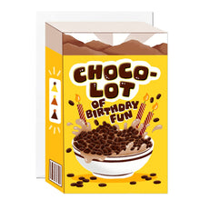 Load image into Gallery viewer, Greetings Card - Choco-Lot Funny Chocolate Cereal Box Birthday Card - Retro Puns - Ricicle