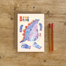 Load image into Gallery viewer, Dinosaur Split Pin Puppet A5 Birthday Greeting Card - Make your own Dinosaur Puppet - Emily Nash Illustration