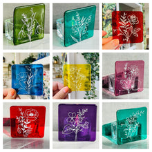 Load image into Gallery viewer, Fused Glass Birth Flower range - Glass Tea Light holder - Twice Fired