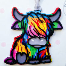 Load image into Gallery viewer, Highland Cow Hanging Decoration - Arran Acrylic ornament - Different Colours - The Crafty Little Fox