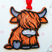 Load image into Gallery viewer, Highland Cow Hanging Decoration - Arran Acrylic ornament - Different Colours - The Crafty Little Fox