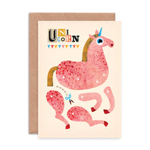 Load image into Gallery viewer, Unicorn Split Pin Puppet A5 Birthday Greeting Card - Make your own Unicorn puppet - Emily Nash Illustration