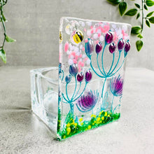 Load image into Gallery viewer, Glass Tea light with Bee detail - Tealight Candle holder - Summer Meadow - Twice Fired