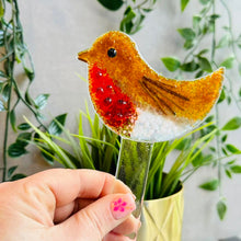 Load image into Gallery viewer, Robin - Large Glass Plant Stake - Fused Glass - Twice Fired