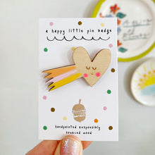 Load image into Gallery viewer, Heart Comet Wooden Pin Badge - Squirrelbandit