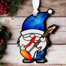 Load image into Gallery viewer, Guitar playing Gonk Festive Hanging Decoration - Wooden ornament - Different Colours - The Crafty Little Fox