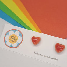 Load image into Gallery viewer, Small Ceramic Heart Studs - Lots of colours - Upsydaisy Craft
