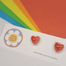 Load image into Gallery viewer, Small Ceramic Heart Studs - Lots of colours - Upsydaisy Craft