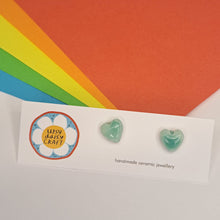 Load image into Gallery viewer, Small Ceramic Heart Studs - Lots of colours - Upsydaisy Craft