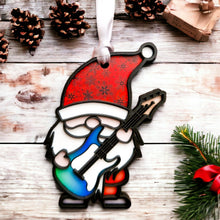 Load image into Gallery viewer, Guitar playing Gonk Festive Hanging Decoration - Wooden ornament - Different Colours - The Crafty Little Fox