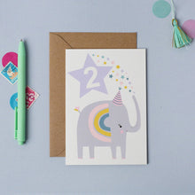 Load image into Gallery viewer, Greetings Card - Second Birthday - Purple Elephant 2nd Birthday Card - Mifkins