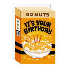 Load image into Gallery viewer, Greetings Card - Go Nuts Honey Retro Cereal Box Birthday Card - Ricicle