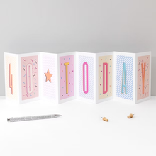 Load image into Gallery viewer, Greetings Cards - 40 Today - 40th Birthday Card - Funky Confetti Pastel Fold-Out Banner Card - Coulson Macleod