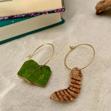 Load image into Gallery viewer, Bookworm and Green Book Hoop Earrings - Natural Cork Jewellery - Incorknito Designs