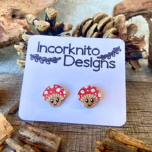 Load image into Gallery viewer, Smiley Toadstool Stud Earrings - Natural Cork Jewellery - Incorknito Designs