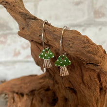 Load image into Gallery viewer, Green Toadstool Open Hoop Earrings - Natural Cork Jewellery - Incorknito Designs