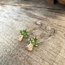 Load image into Gallery viewer, Green Toadstool Open Hoop Earrings - Natural Cork Jewellery - Incorknito Designs