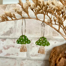 Load image into Gallery viewer, Green Toadstool Hoop Earrings - Natural Cork Jewellery - Incorknito Designs