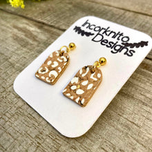 Load image into Gallery viewer, Natural and White Leopard Print Arch Drop Earrings - Natural Cork Jewellery - Incorknito Designs