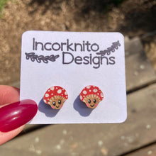 Load image into Gallery viewer, Smiley Toadstool Stud Earrings - Natural Cork Jewellery - Incorknito Designs