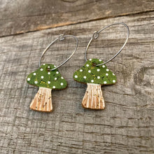 Load image into Gallery viewer, Green Toadstool Hoop Earrings - Natural Cork Jewellery - Incorknito Designs