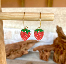 Load image into Gallery viewer, Strawberry Open Hoop Earrings - Gold or Silver findings - Natural Cork Jewellery - Incorknito Designs