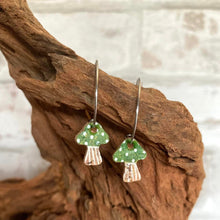 Load image into Gallery viewer, Green Toadstool Open Hoop Earrings - Natural Cork Jewellery - Incorknito Designs