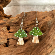 Load image into Gallery viewer, Green Toadstool Hook Earrings - Natural Cork Jewellery - Incorknito Designs