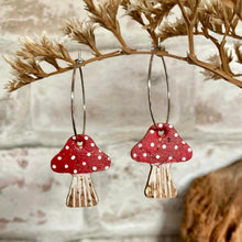 Load image into Gallery viewer, Large Red Toadstool Hoop Earrings - Natural Cork Jewellery - Incorknito Designs
