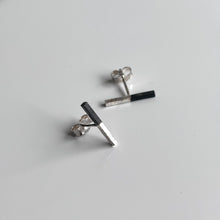 Load image into Gallery viewer, Silver Bar Studs - Half Silver, Half Oxidised - Sterling Silver - Gemma Fozzard