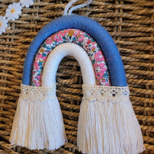 Load image into Gallery viewer, Small Macrame Rainbow Wall Hanging - Blue, Floral,White - LittleNellMakes
