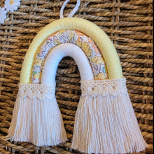 Load image into Gallery viewer, Small Macrame Rainbow Wall Hanging - Yellow, Floral,White - LittleNellMakes
