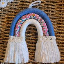 Load image into Gallery viewer, Small Macrame Rainbow Wall Hanging - Blue, Floral,White - LittleNellMakes
