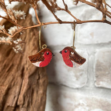 Load image into Gallery viewer, Mini Robin Hoop Earrings - Christmas Natural Cork Jewellery - Incorknito Designs