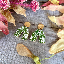 Load image into Gallery viewer, Green Autumn Wavy Arch Drop Earrings - Natural Cork Jewellery - Incorknito Designs