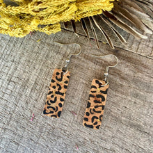 Load image into Gallery viewer, Leopard Print Rectangle Hook Earrings - Natural Cork Jewellery - Incorknito Designs