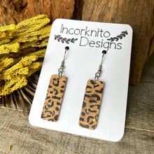Load image into Gallery viewer, Leopard Print Rectangle Hook Earrings - Natural Cork Jewellery - Incorknito Designs
