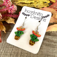 Load image into Gallery viewer, Smiley Cacti Hooks Earrings - Natural Cork Jewellery - Incorknito Designs