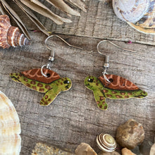 Load image into Gallery viewer, Green Turtle Hook Earrings - Natural and White - Natural Cork Jewellery - Incorknito Designs