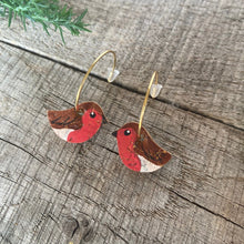 Load image into Gallery viewer, Mini Robin Hoop Earrings - Christmas Natural Cork Jewellery - Incorknito Designs