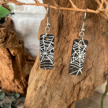 Load image into Gallery viewer, Spider Web Rectangle Hook Earrings - Natural Cork Jewellery - Incorknito Designs