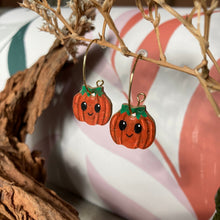 Load image into Gallery viewer, Smiley Mini Pumpkin Hoop Earrings - Natural Cork Jewellery - Incorknito Designs