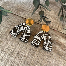 Load image into Gallery viewer, Spider Web Wavy Arch Stud Top Earrings - Natural Cork Jewellery - Incorknito Designs