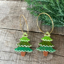 Load image into Gallery viewer, Christmas Tree Hoop Earrings - Christmas Natural Cork Jewellery - Incorknito Designs